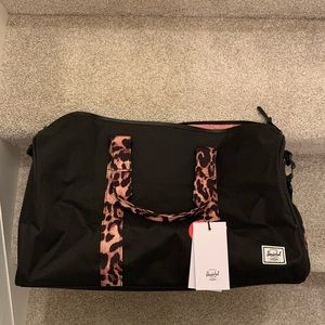 NWT Herschel Duffle Bag Black w/ Leopard/cheetah
